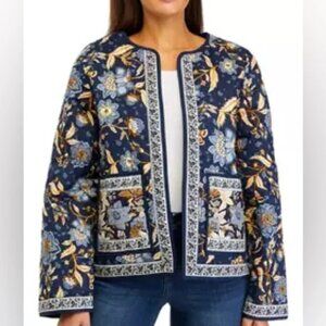 Wonderly Boho Floral Cottagecore Blue Quilted Jacket Women Large